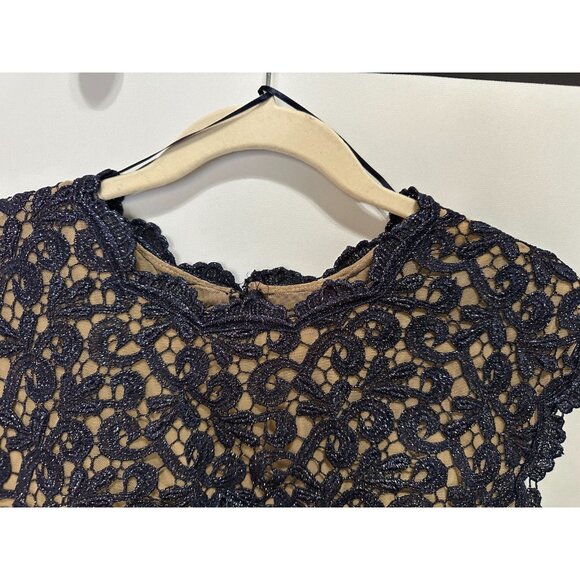 Womens Alex Evenings Dress Holiday Formal Navy Lace Cap Ruched Chiffon size 14 - Picture 5 of 15